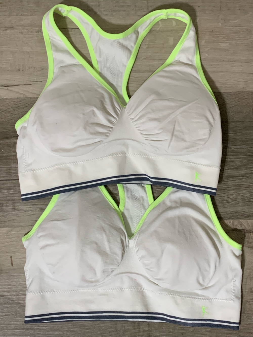 Danskin White Sports Bras with Neon Green Trim - Set of 2 Size Medium